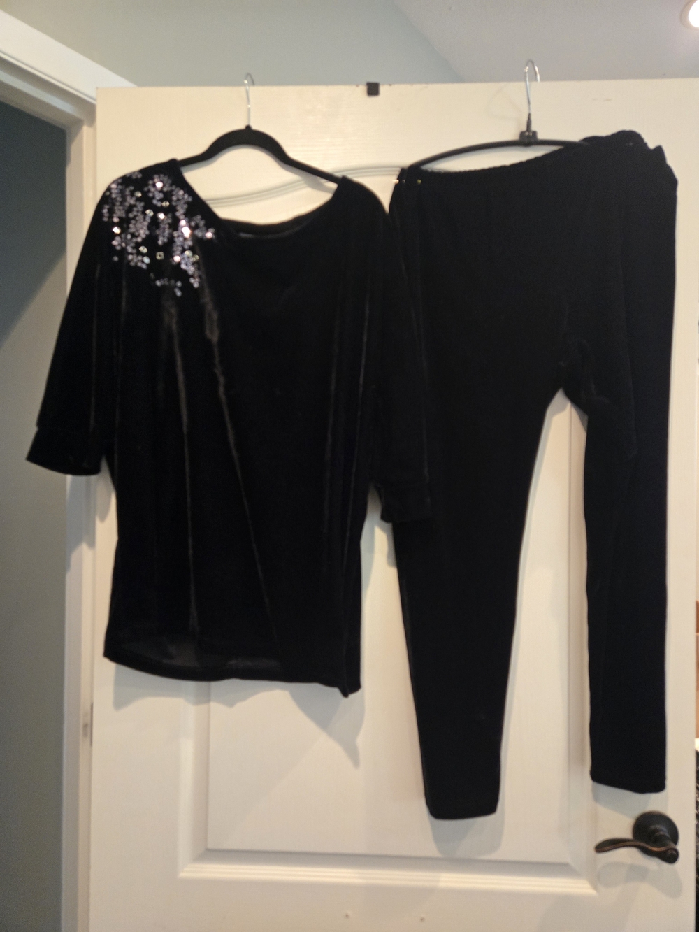 Lena Black Velvet Two-Piece Set with Sequin Shoulder